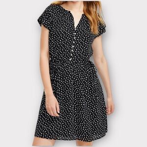 LOFT NWT Dolman Black w/White Floral Pattern Side-tie Short Sleeve Dress, Medium